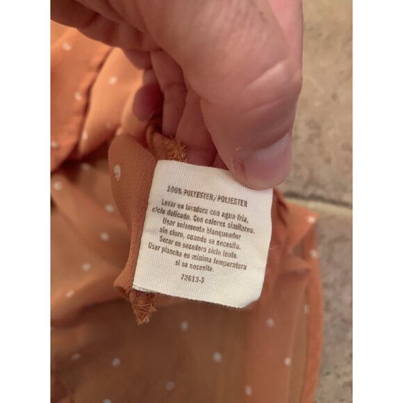 Decree Medium Sheer V Neck Hi Lo Tank Top Mustard Yellow Gold White Polka Dot - Picture 5 of 8